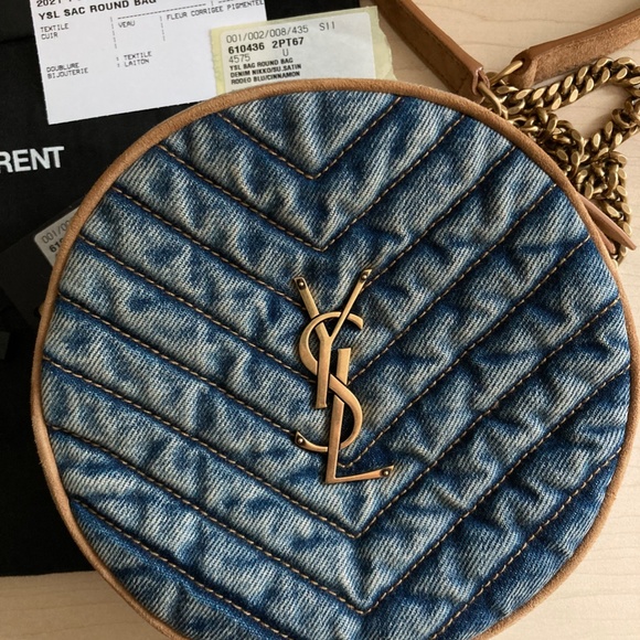Yves Saint Laurent Nile Round Matelassé Denim Bag Vinyle Denim DEADSTOCK - Picture 3 of 12